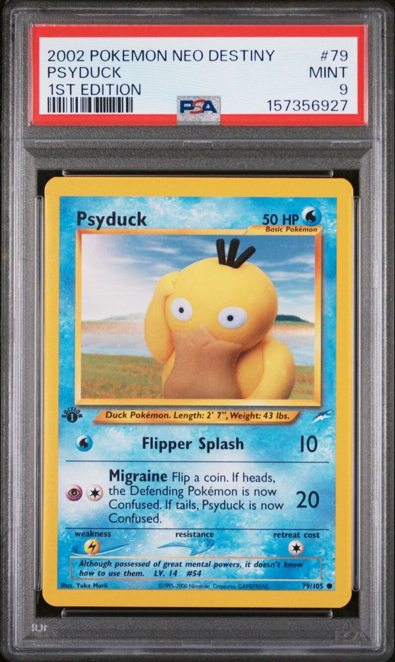 PSA 9 MINT Psyduck 1st Edition 79/105 Pokémon 2002 Neo Destiny Graded Yuka Morii